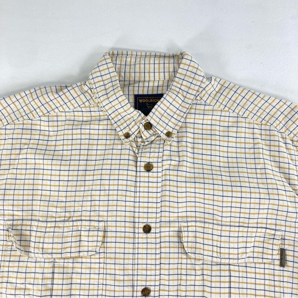 Woolrich Chamois Flannel Shirt Mens XL Beige 100% Cotton Plaid Western 6064 - Picture 4 of 16
